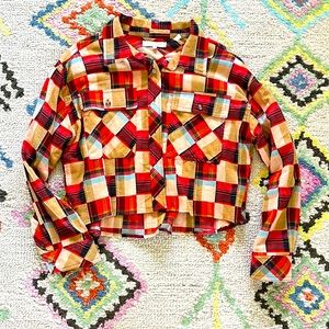 Buckle Cropped Plaid Flannel Shirt